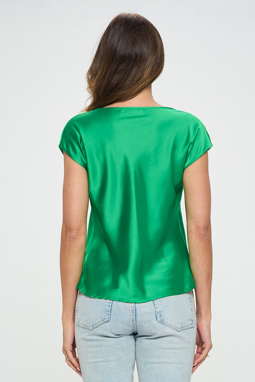 Solid Satin Top with Cowl Neck